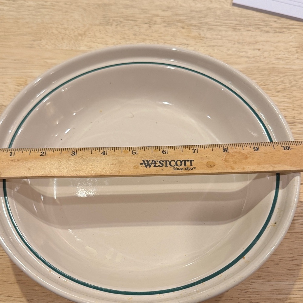 Longaberger Cream Ceramic Bowl with Green Rim